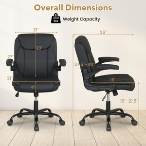 Ergonomic Leather Office Chair with Flip-up Armrests and Rocking Function-Black