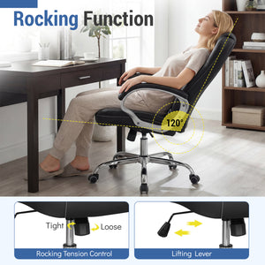 Ergonomic Leather Office Chair with Padded Armrests and Rocking Backrest-Black