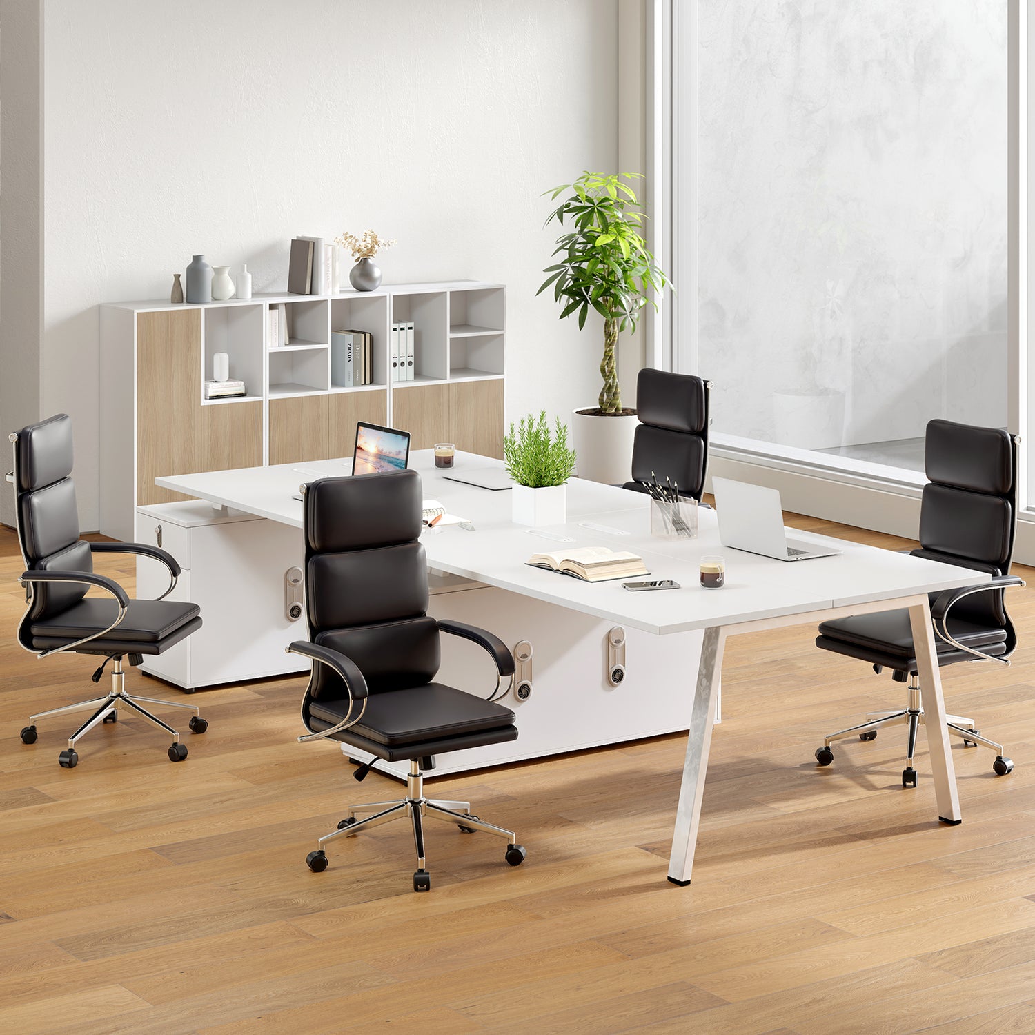 Ergonomic Leather Office Chair with Adjustable Height and Rocking Function-Black