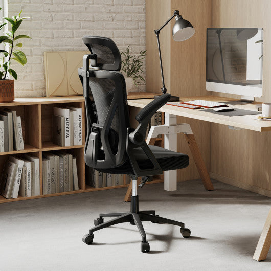 Ergonomic Mesh Office Chair with Adjustable Lumbar Support and Flip-up Armrests-Black