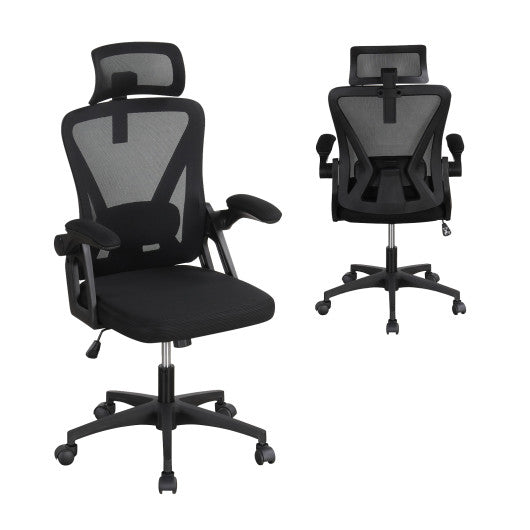 Ergonomic Mesh Office Chair with Adjustable Lumbar Support and Flip-up Armrests-Black