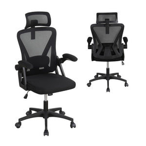 Ergonomic Mesh Office Chair with Adjustable Lumbar Support and Flip-up Armrests-Black