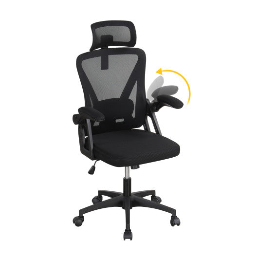 Ergonomic Mesh Office Chair with Adjustable Lumbar Support and Flip-up Armrests-Black