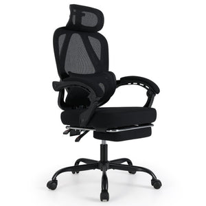 Ergonomic Office Chair High Back Mesh Desk Chair with Retractable Footrest-Black