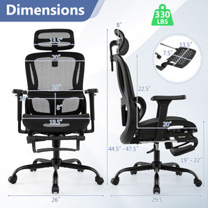 Ergonomic Office Chair Swivel Computer Desk Chair with Rotating Headrest-Black