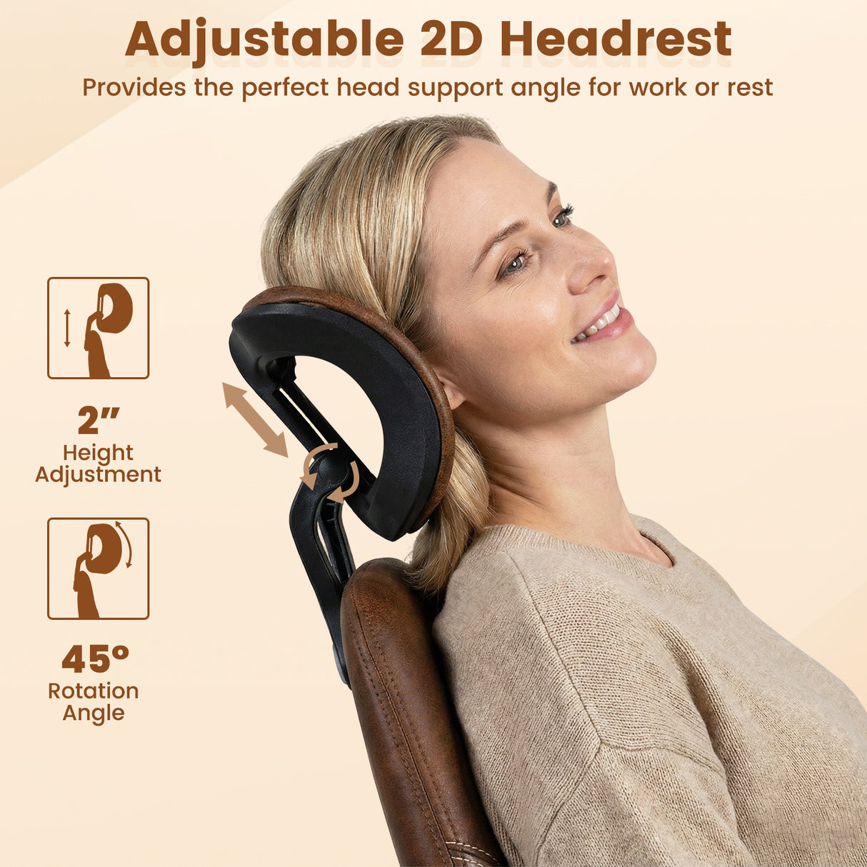Ergonomic Office Chair Computer Desk Chair with 2D Headrest and Rocking Backrest-Brown