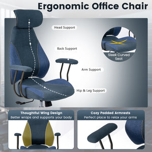 Ergonomic Office Chair Computer Desk Chair with 2D Headrest and Rocking Backrest-Navy