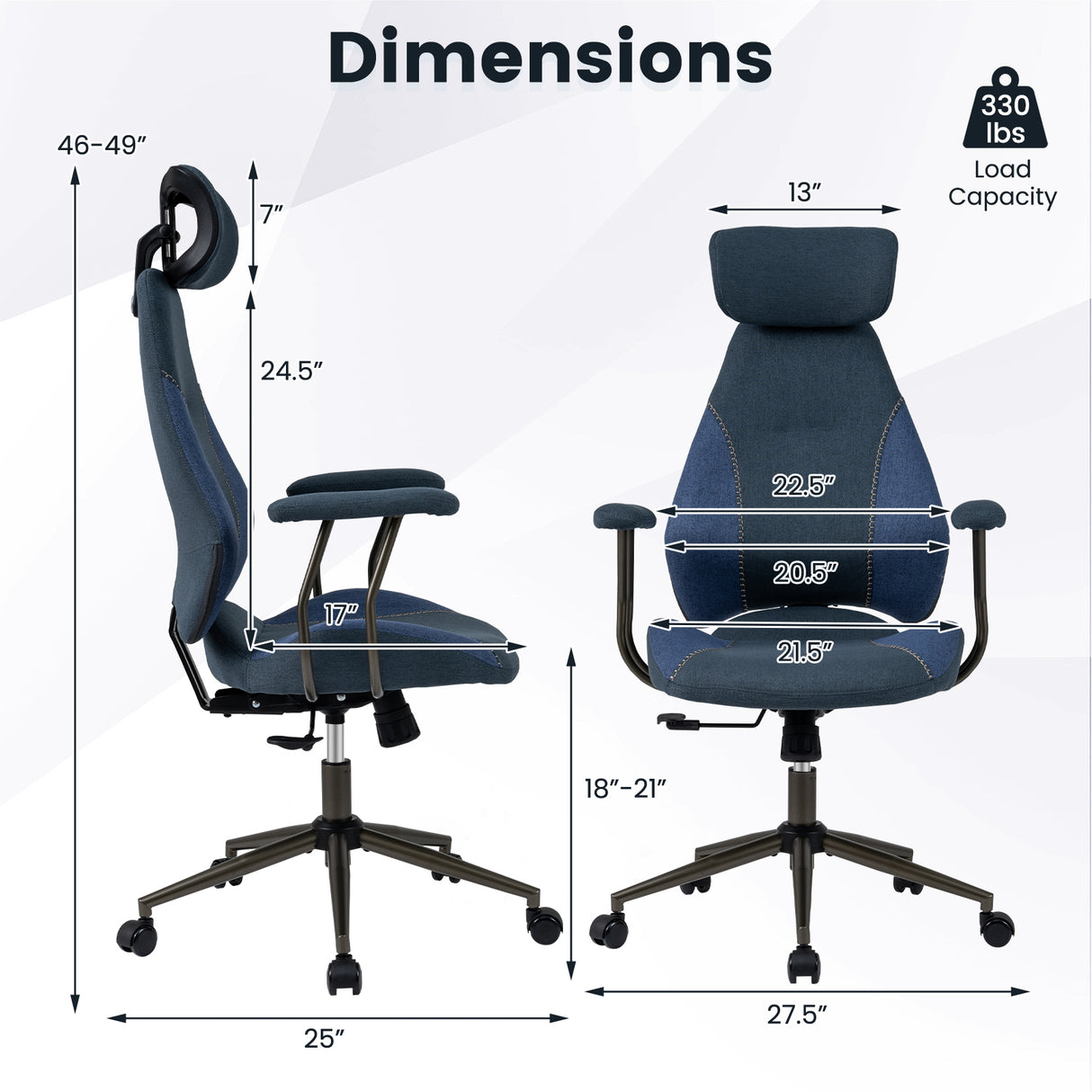 Ergonomic Office Chair Computer Desk Chair with 2D Headrest and Rocking Backrest-Navy