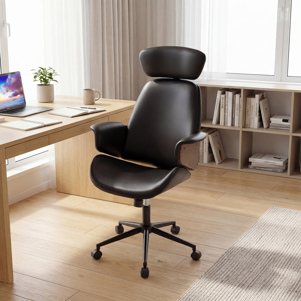 Ergonomic Office Chair with Headrest  Adjustable Height for Home Office and Study-Black
