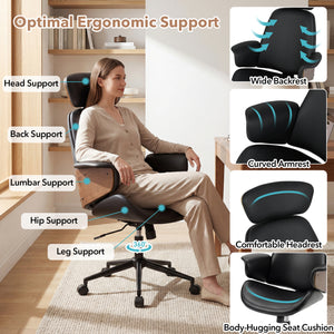 Ergonomic Office Chair with Headrest  Adjustable Height for Home Office and Study-Black