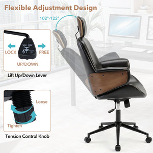 Ergonomic Office Chair with Headrest  Adjustable Height for Home Office and Study-Black