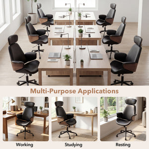 Ergonomic Office Chair with Headrest  Adjustable Height for Home Office and Study-Black