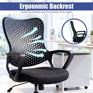 Ergonomic Office Chair Height Adjustable Computer Desk Chair with Breathable Butterfly Back-Black