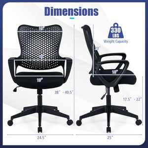 Ergonomic Office Chair Height Adjustable Computer Desk Chair with Breathable Butterfly Back-Black