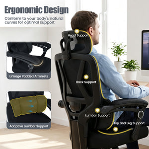 Ergonomic Office Computer Mesh Chair with High Back Adaptive Lumbar Support and 2D Adjustable Headrest-Black