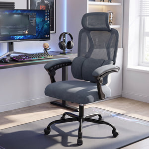 Ergonomic Office Computer Mesh Chair with High Back Adaptive Lumbar Support and 2D Adjustable Headrest-Gray