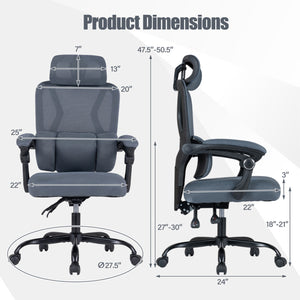 Ergonomic Office Computer Mesh Chair with High Back Adaptive Lumbar Support and 2D Adjustable Headrest-Gray
