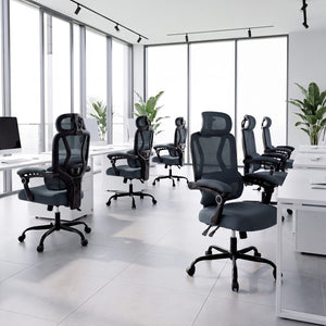Ergonomic Office Computer Mesh Chair with High Back Adaptive Lumbar Support and 2D Adjustable Headrest-Gray