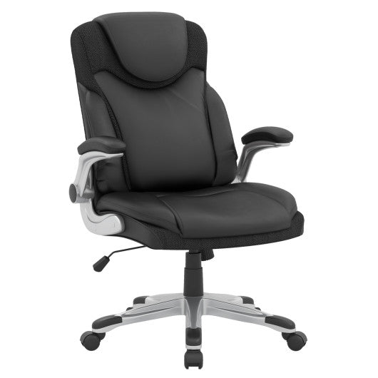 Ergonomic Office PU Leather Executive Chair with Flip-up Armrests and Rocking Function-Black