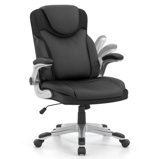 Ergonomic Office PU Leather Executive Chair with Flip-up Armrests and Rocking Function-Black