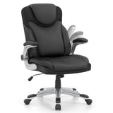 Ergonomic Office PU Leather Executive Chair with Flip-up Armrests and Rocking Function-Black