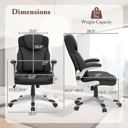 Ergonomic Office PU Leather Executive Chair with Flip-up Armrests and Rocking Function-Black