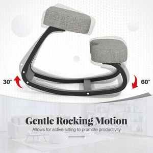 Wooden Ergonomic Backless Rocking Kneeling Chair with Padded Cushion-Gray