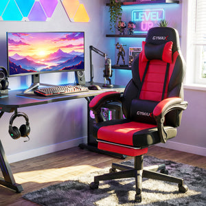 Ergonomic Video Game Chair with Headrest and Reclining Backrest-Red