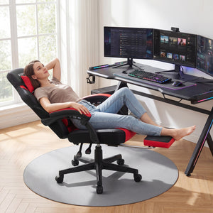 Ergonomic Video Game Chair with Headrest and Reclining Backrest-Red