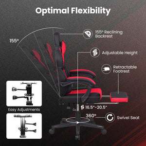 Ergonomic Video Game Chair with Headrest and Reclining Backrest-Red