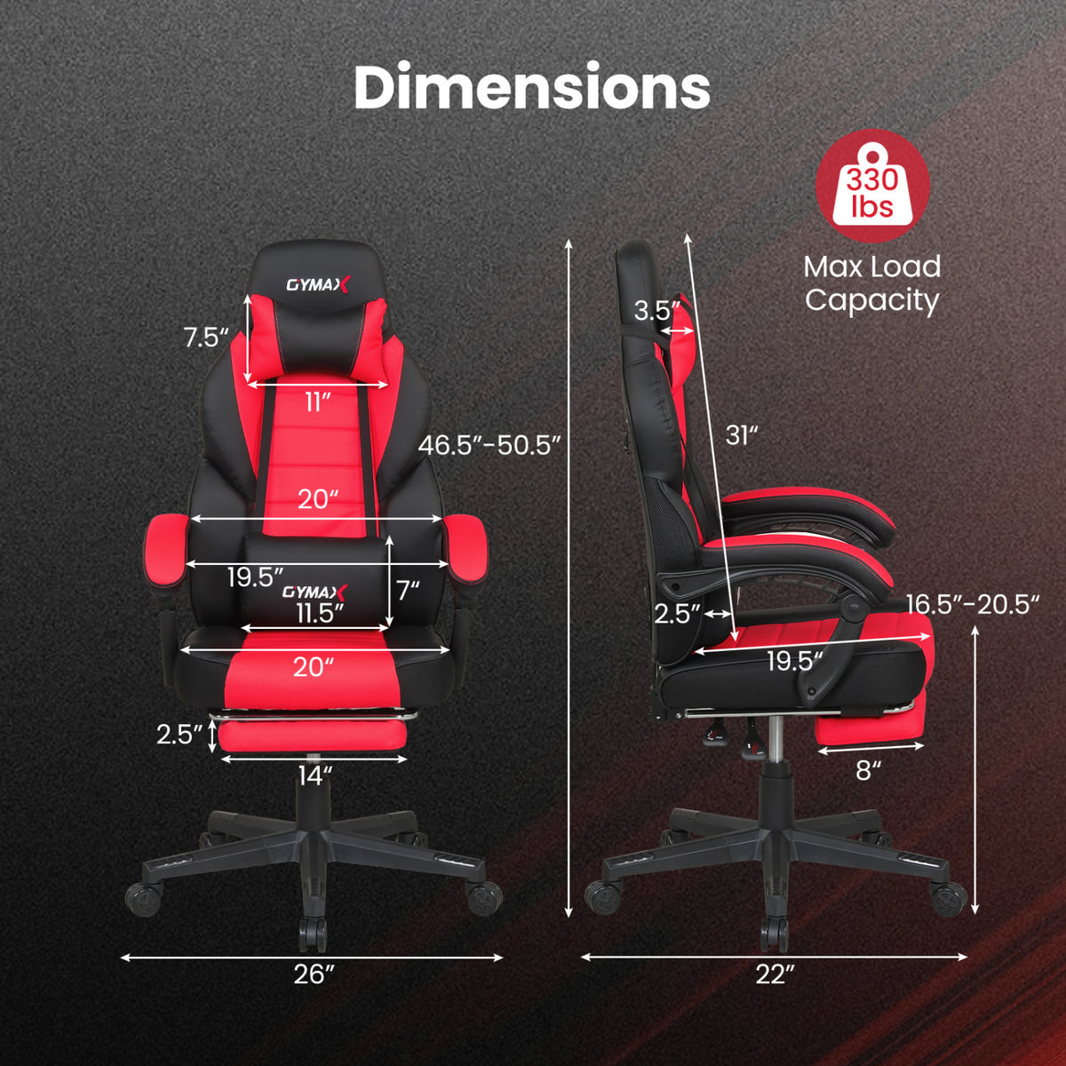 Ergonomic Video Game Chair with Headrest and Reclining Backrest-Red