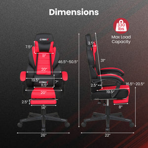 Ergonomic Video Game Chair with Headrest and Reclining Backrest-Red