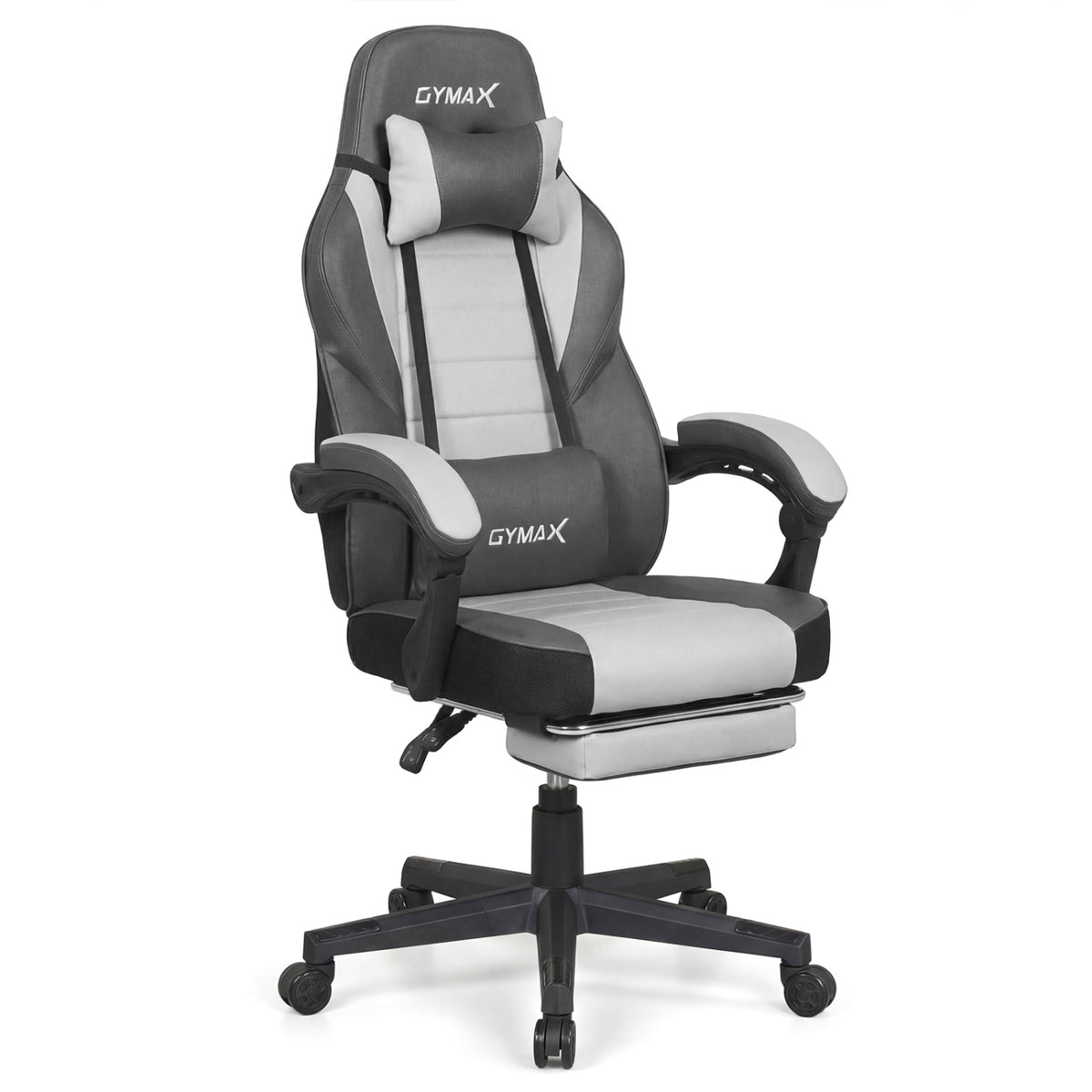 Ergonomic Video Game Chair with Headrest and Reclining Backrest-Grey