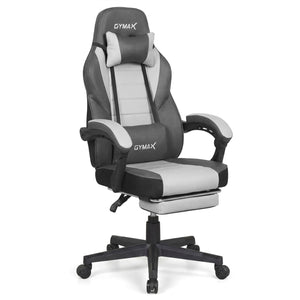 Ergonomic Video Game Chair with Headrest and Reclining Backrest-Grey