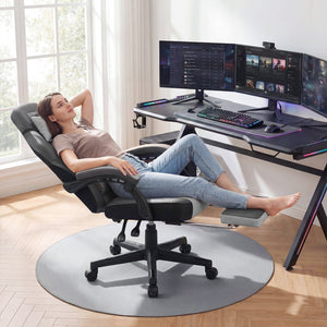 Ergonomic Video Game Chair with Headrest and Reclining Backrest-Grey