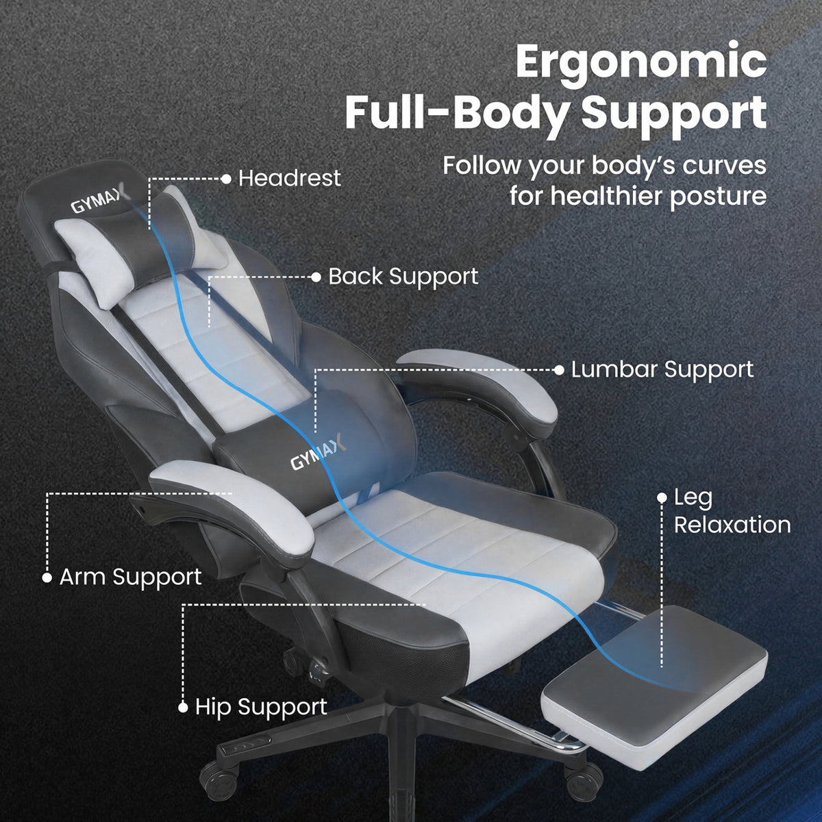 Ergonomic Video Game Chair with Headrest and Reclining Backrest-Grey