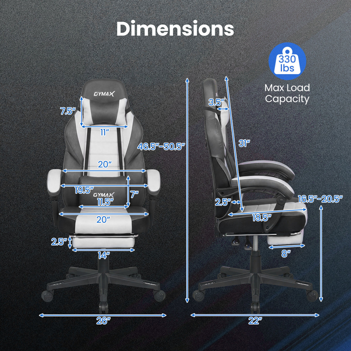 Ergonomic Video Game Chair with Headrest and Reclining Backrest-Grey