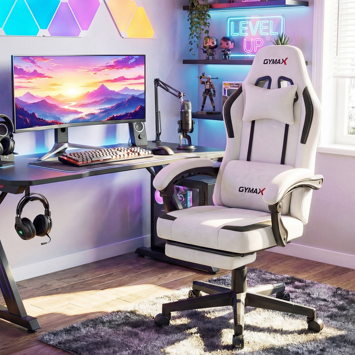 Ergonomic Video Game Chair with Headrest for Home Office-Gray