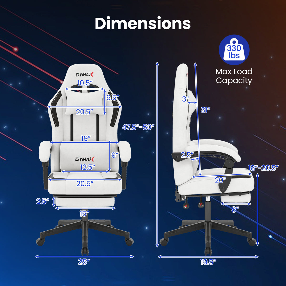 Ergonomic Video Game Chair with Headrest for Home Office-Gray