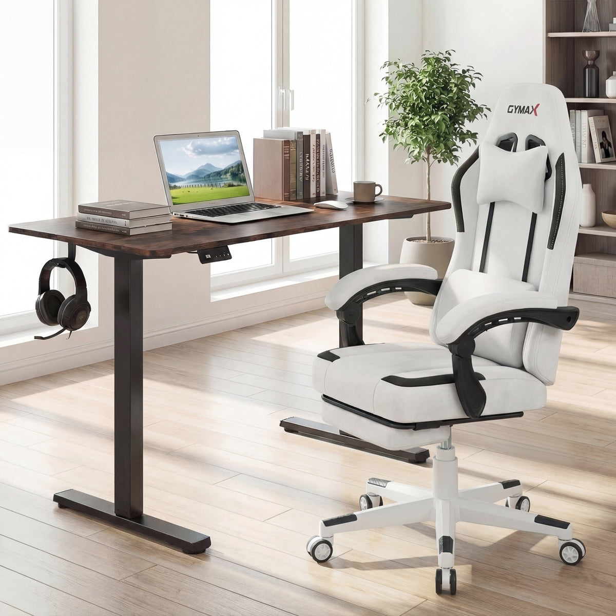 Ergonomic Video Game Chair with Headrest for Home Office-Gray