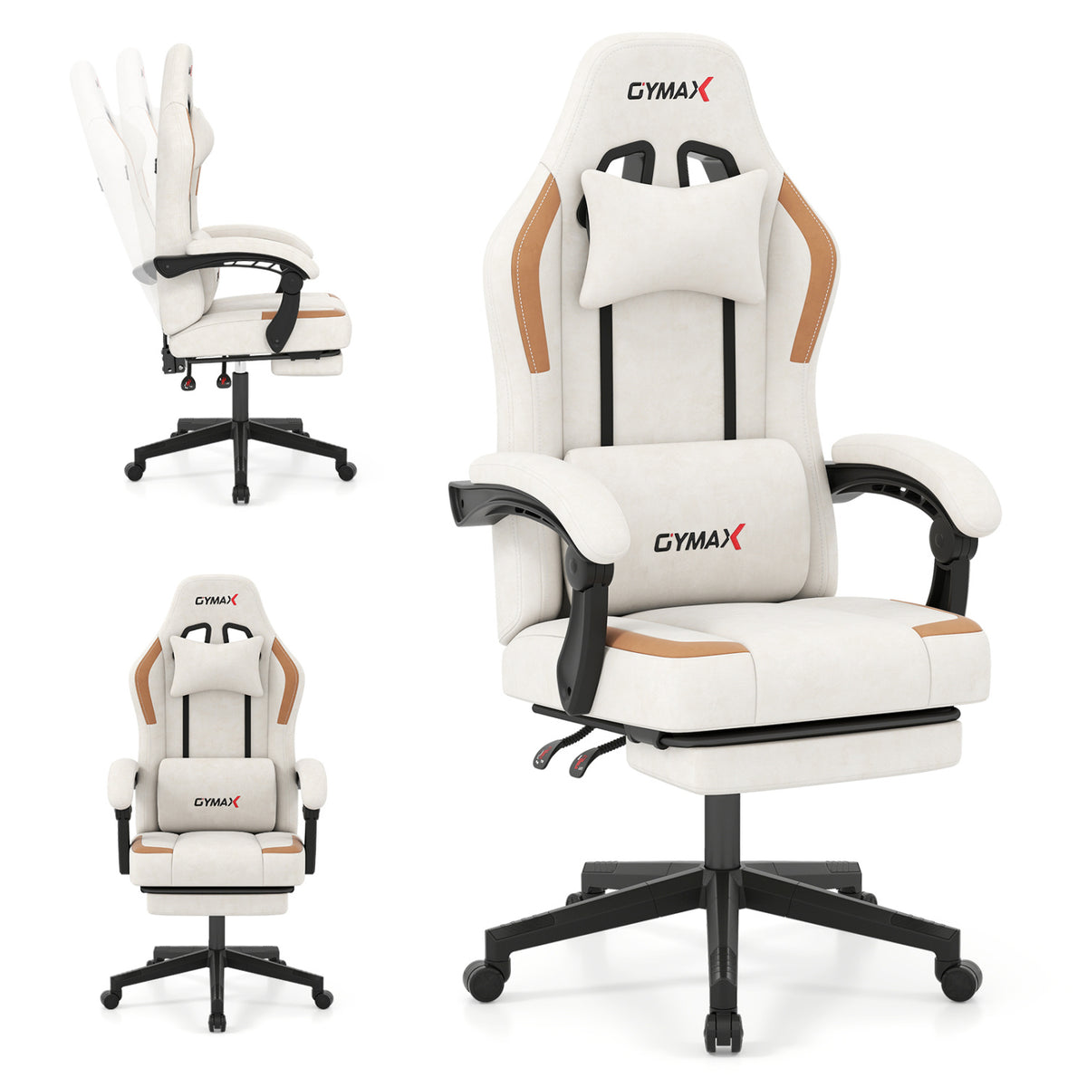 Ergonomic Video Game Chair with Headrest for Home Office-Beige