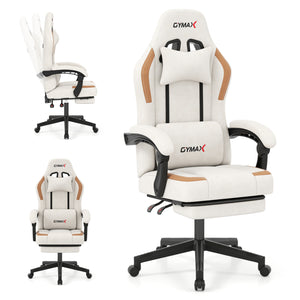 Ergonomic Video Game Chair with Headrest for Home Office-Beige