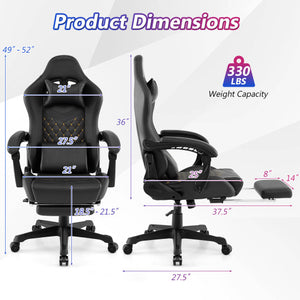 Ergonomic Video Game Computer Chair with Headrest and Lumbar Pillow-Black
