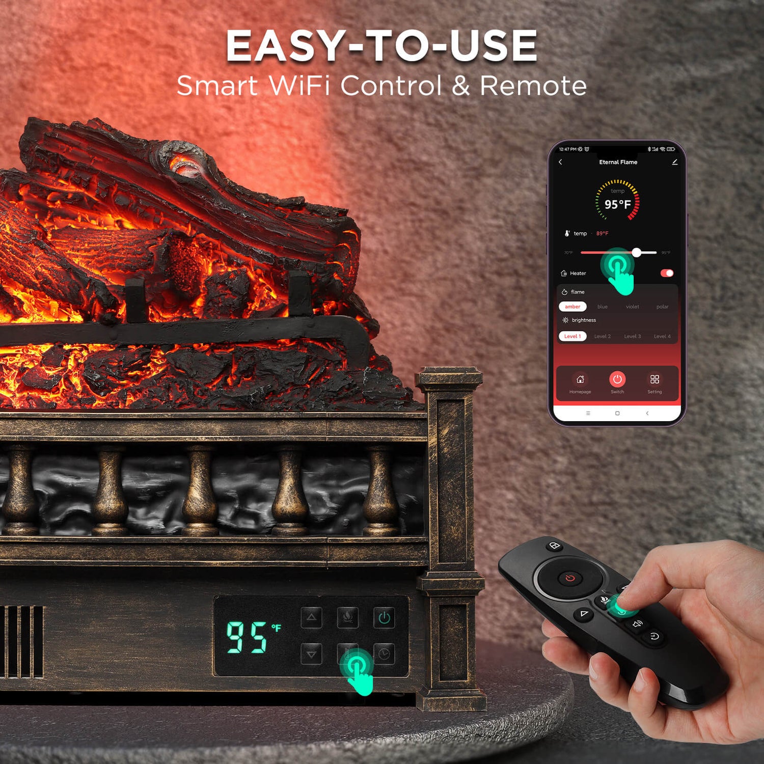 (Open Box) Eternal Flame EF26-LG Smart Electric Fireplace Logs, WiFi Enabled