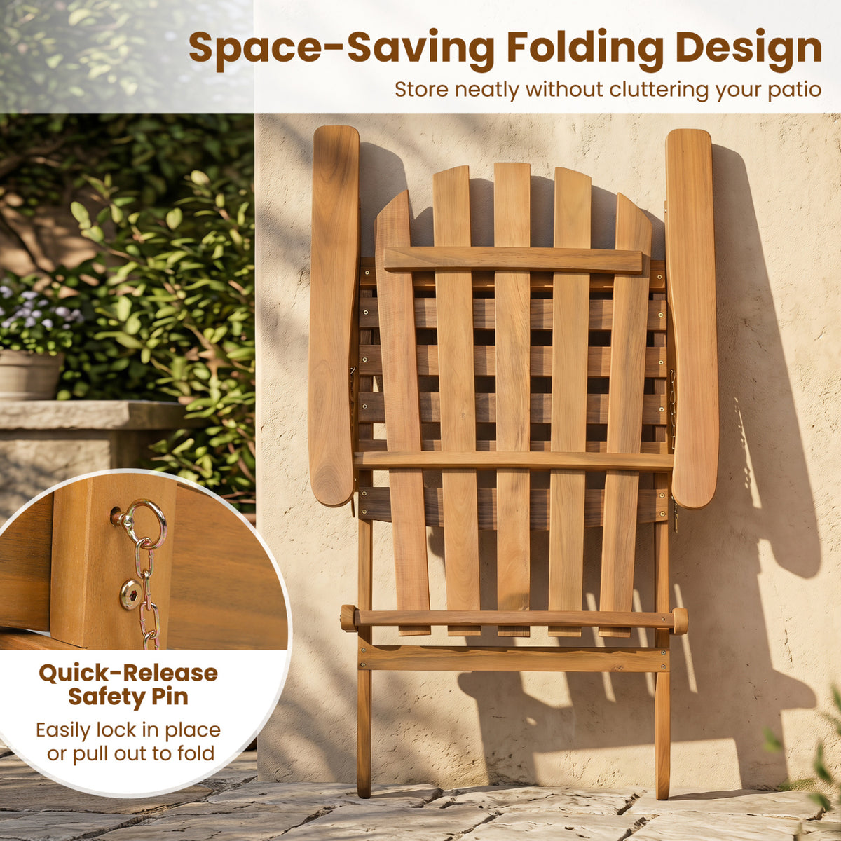 Folding Acacia Wood Oversized Adirondack Chair