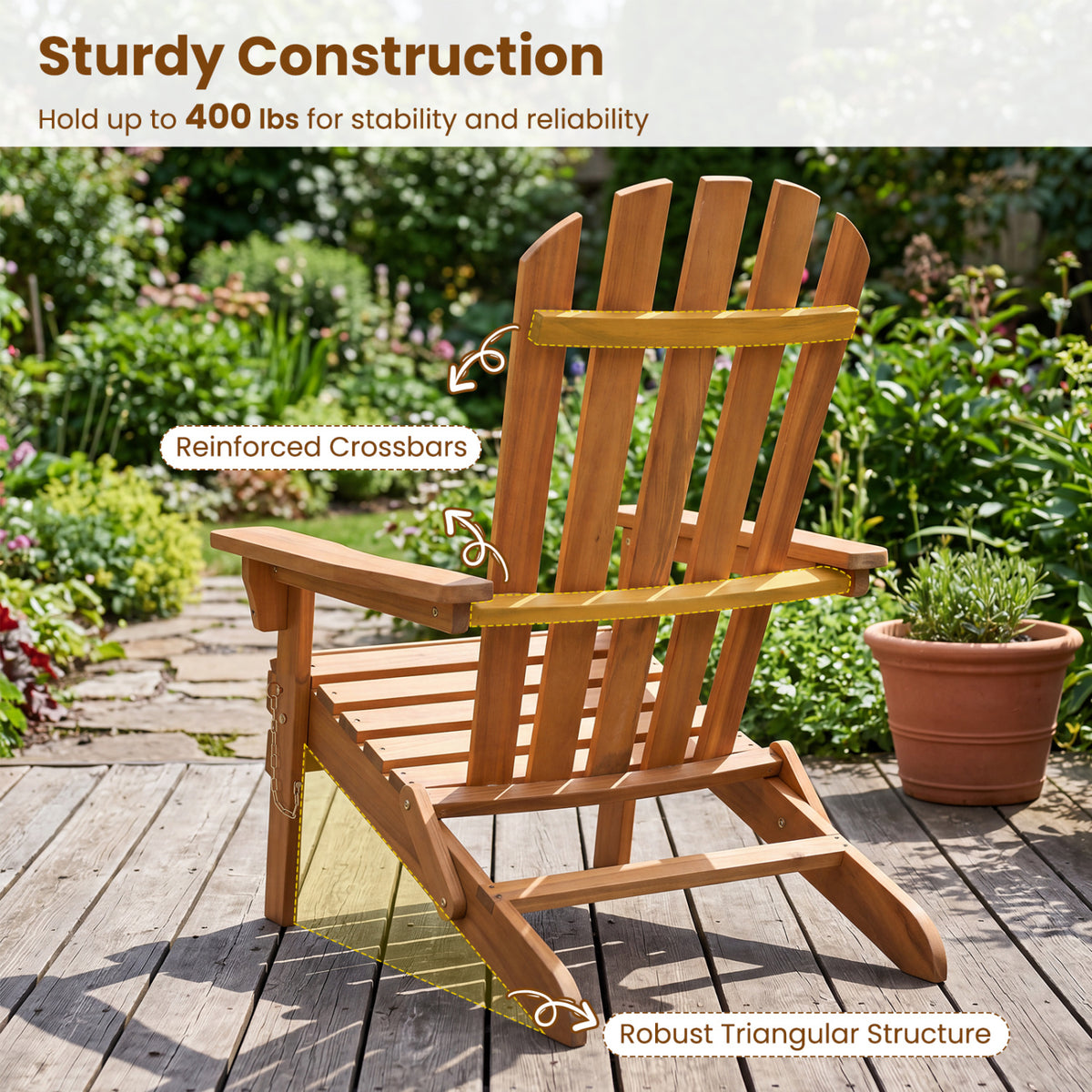 Folding Acacia Wood Oversized Adirondack Chair