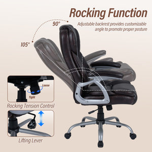 Executive Office Chair Leather Ergonomic Computer Desk Chair with Padded Seat and Armrests-Brown