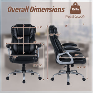 Executive Office Chair Leather Ergonomic Computer Desk Chair with Padded Seat and Armrests-Black