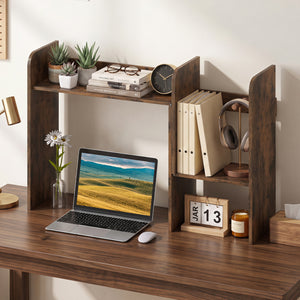 Expandable Desk Bookshelf with Open Cubes and Desktop Display Rack-Rustic Brown