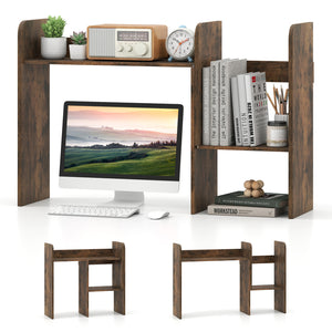 Expandable Desk Bookshelf with Open Cubes and Desktop Display Rack-Rustic Brown